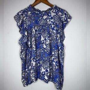 Haptics by Hollie Harper Blue floral ruffle sleeve paisley top Women’s SZ Md